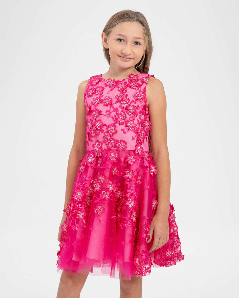 Girl's Alice 3D Floral Tulle Party Dress, Size 7-16